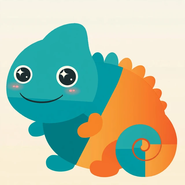 Teal and orange chameleon, the Tono It mascot